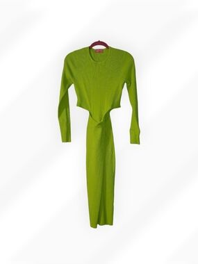 Neon Lime Green Cutout Maxi Dress Long Sleeve Lilly’s Kloset Ribbed Knit Size L
